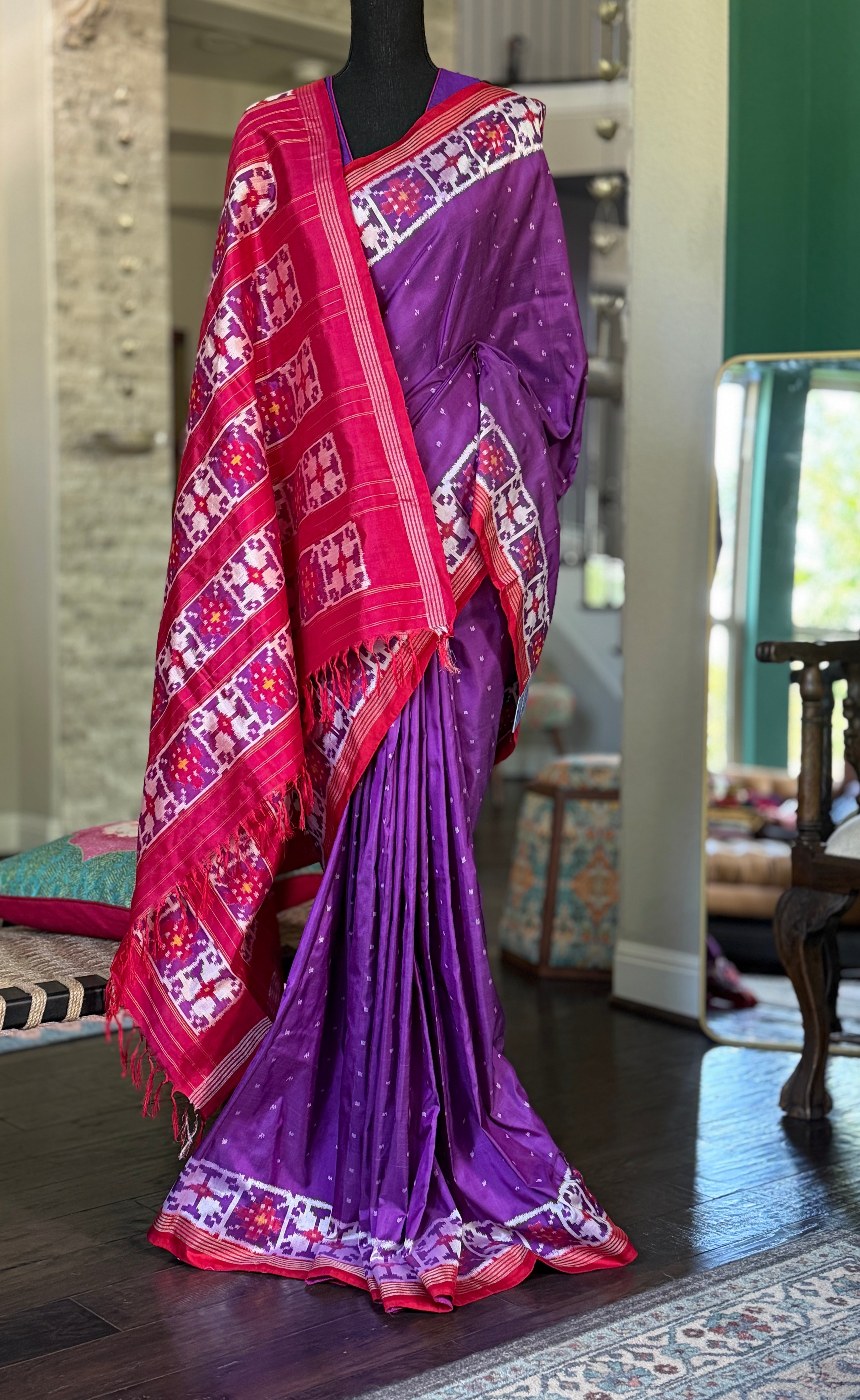 Pure Silk Ikat - Purple Red Pink Pochampally
