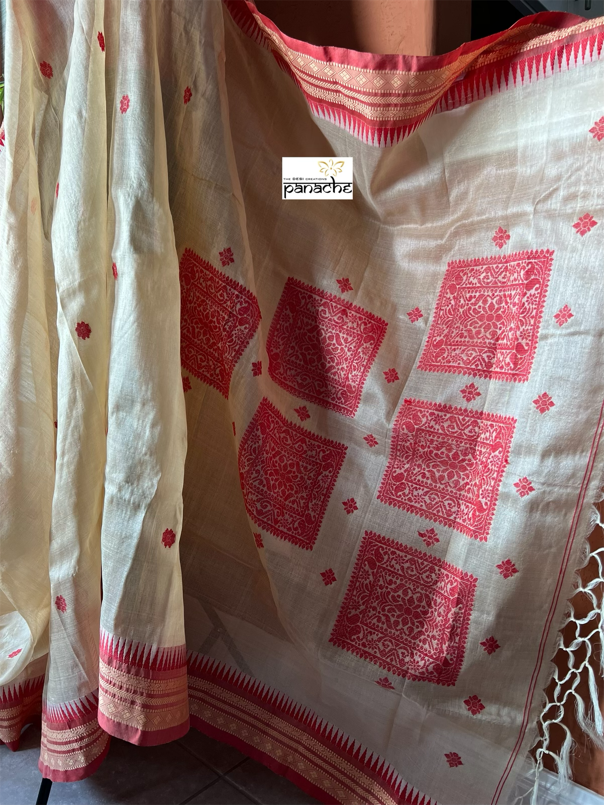 Pure Gachi Tussar Silk - Beige Red