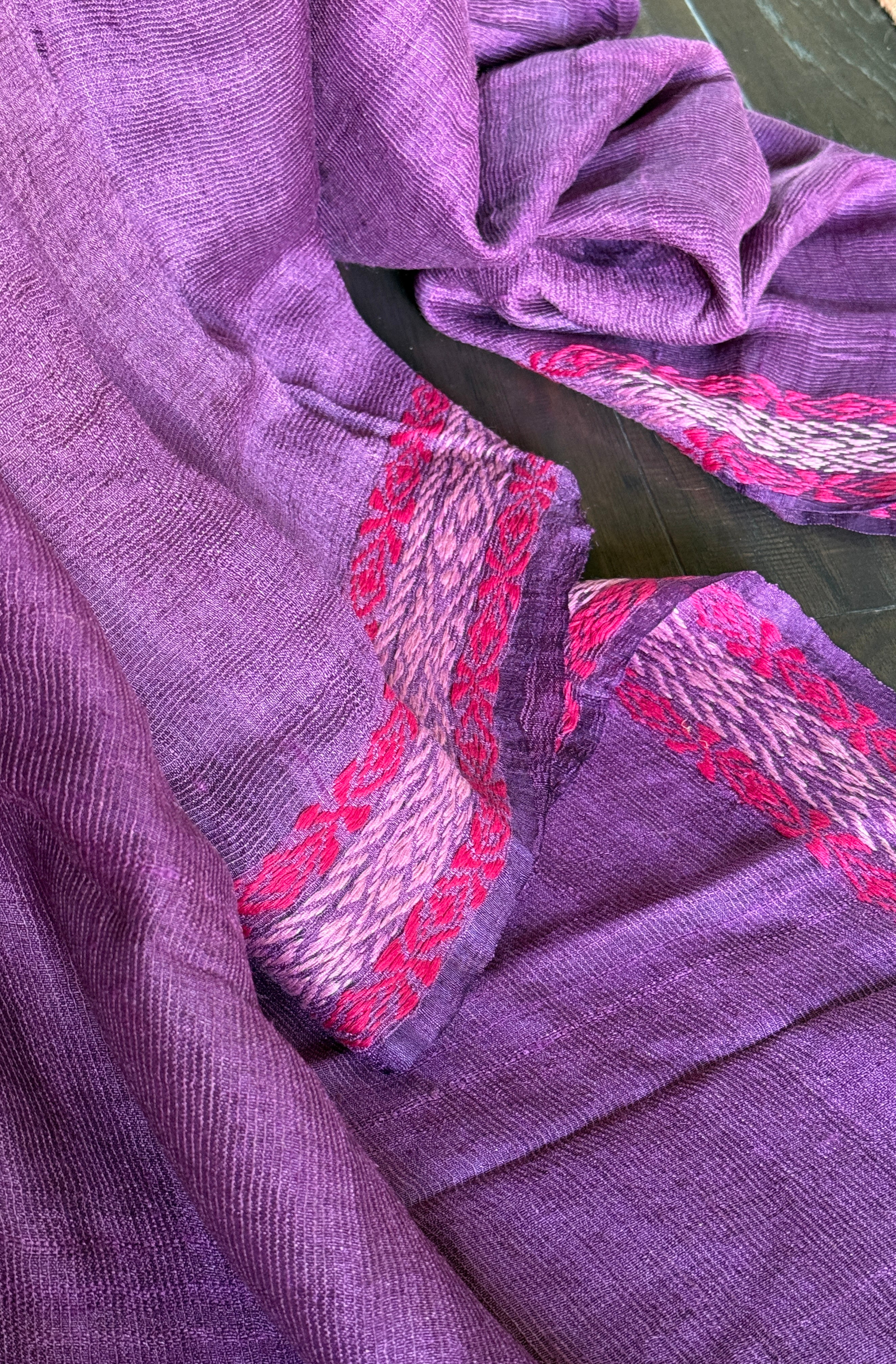 Pure Matka Silk embroidered -Purple Woven
