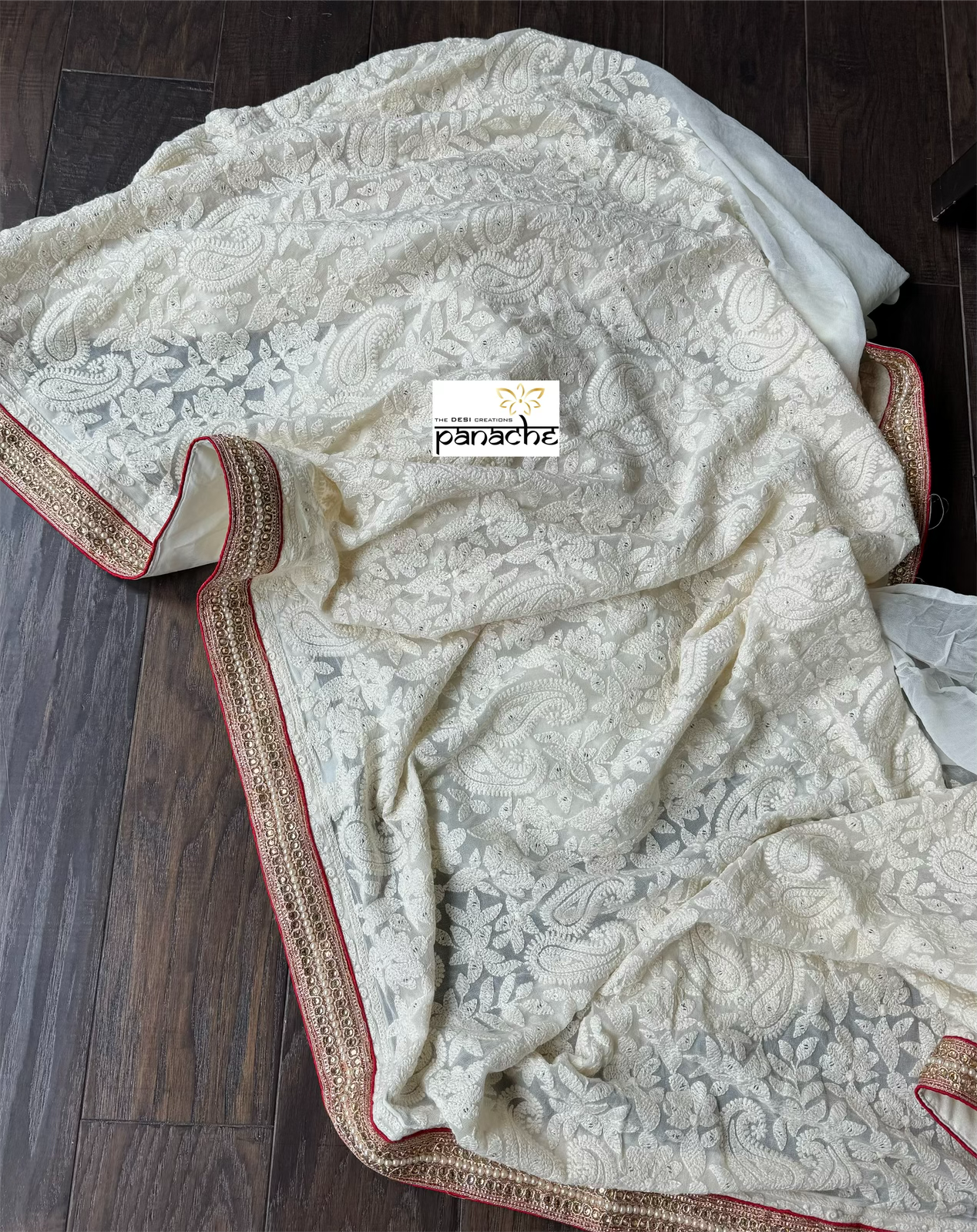 Designer Pure Georgette Chikankari - Ivory Paisley Gota Patti
