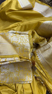 Pure Katan Silk Kadhua Banarasi - Lemon Ochre Yellow