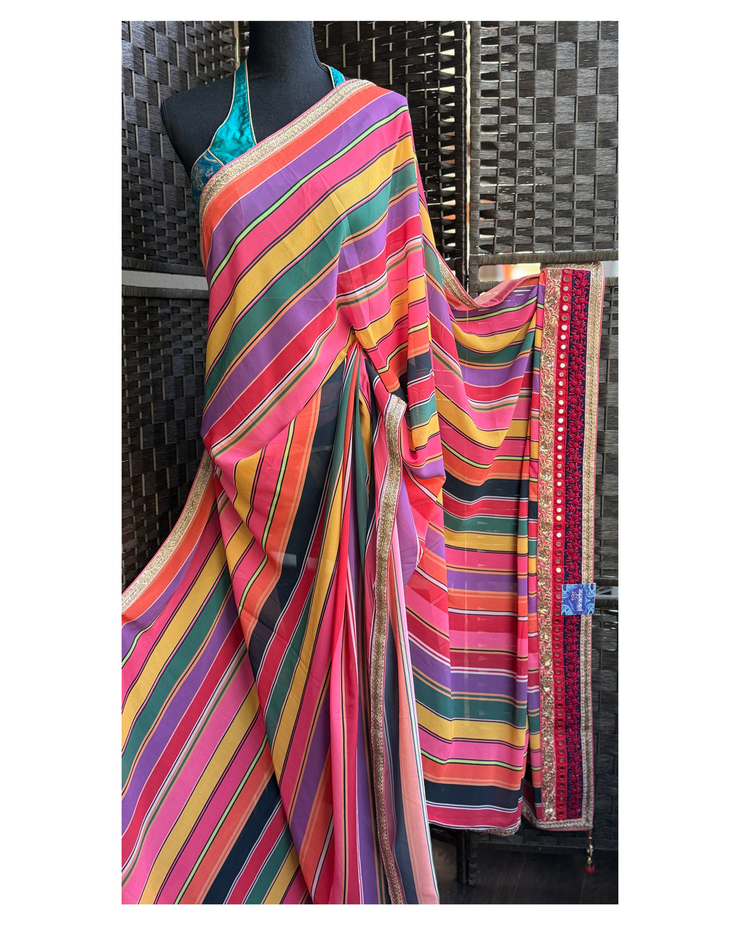 Georgette Designer Inspired Drape - Pink Yellow Purple