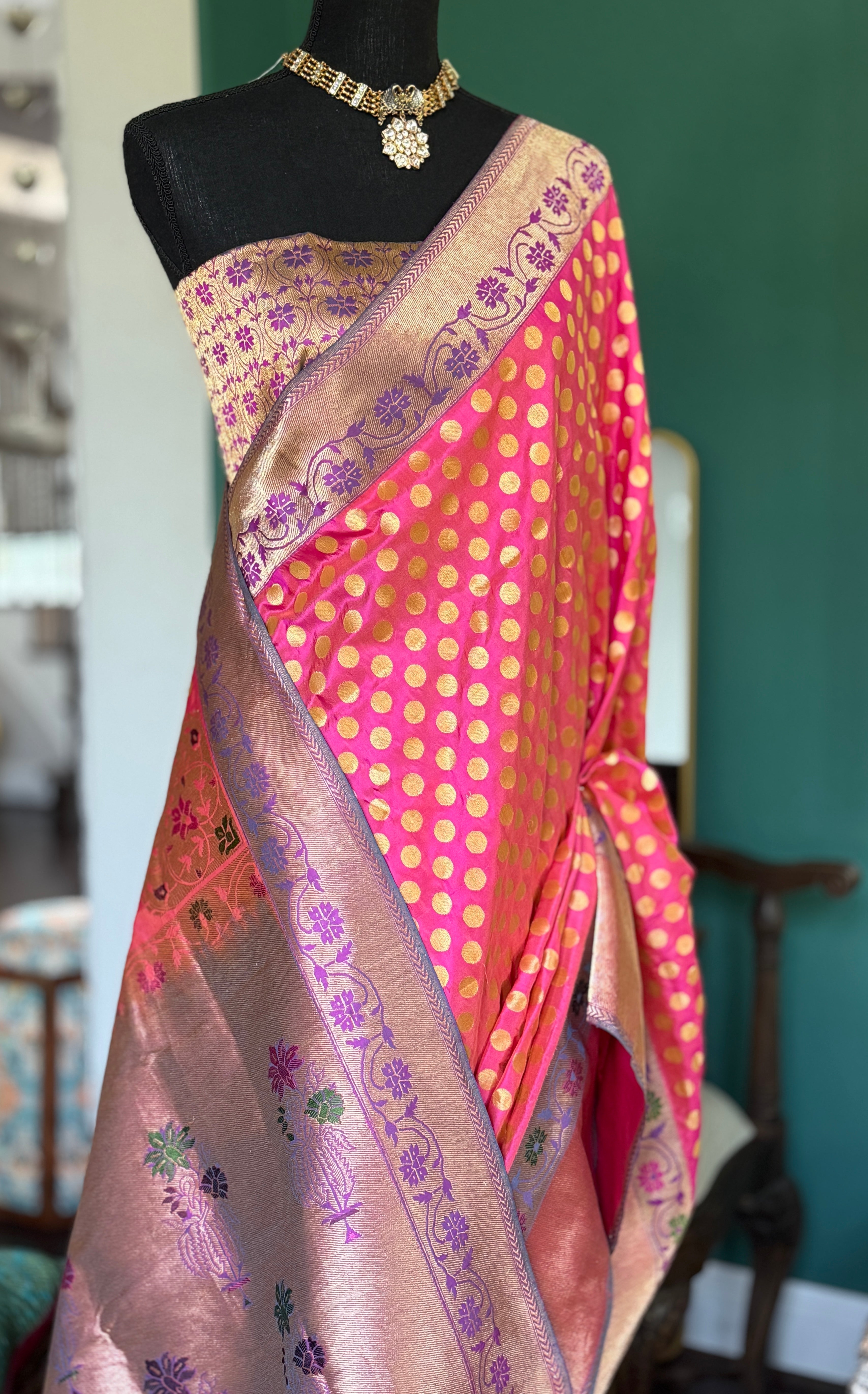 Katan Silk Banarasi - Shot Pink Paithani Woven