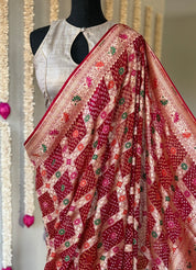 Bandhej Khaddi Georgette Banarasi - Red Gharchola