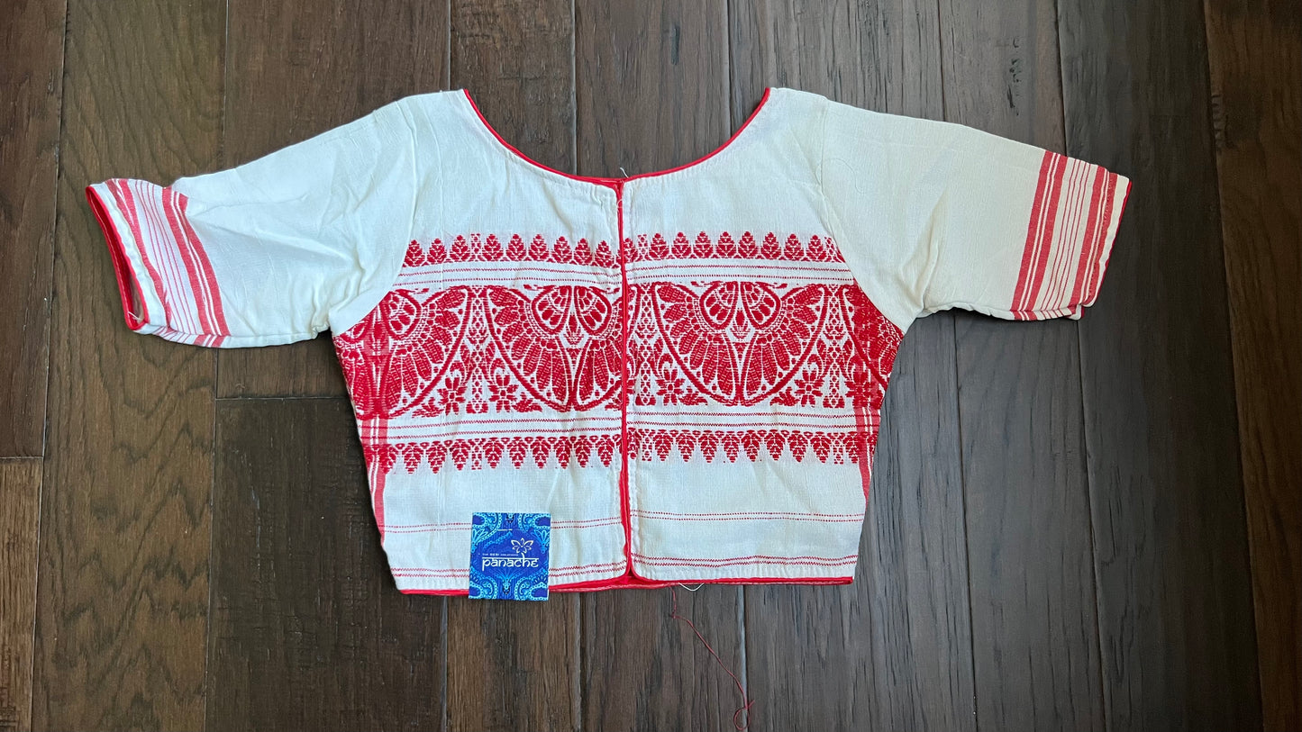 Designer Blouse - White Red Woven