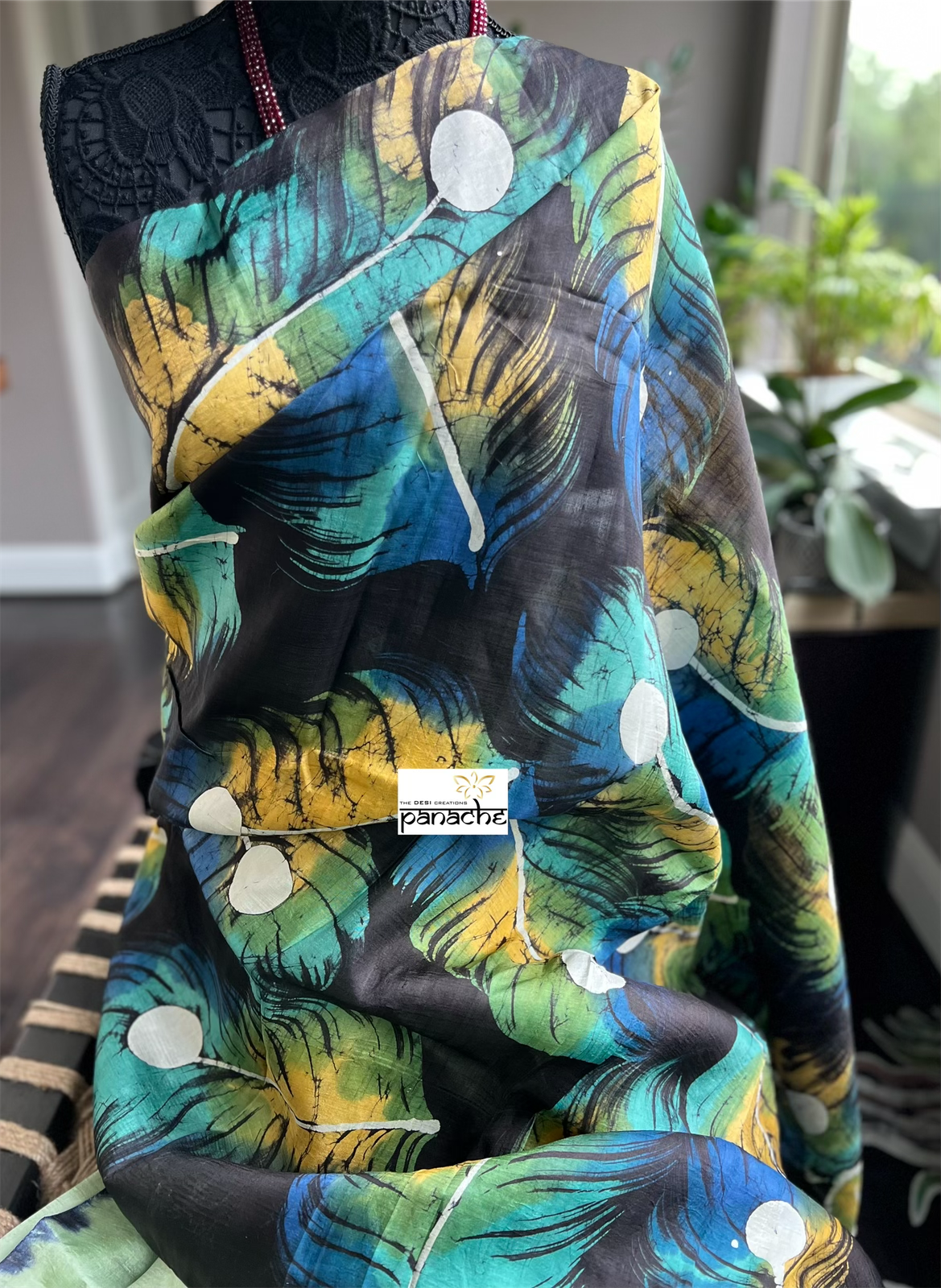 Pure Silk - Hand Batik Black Green