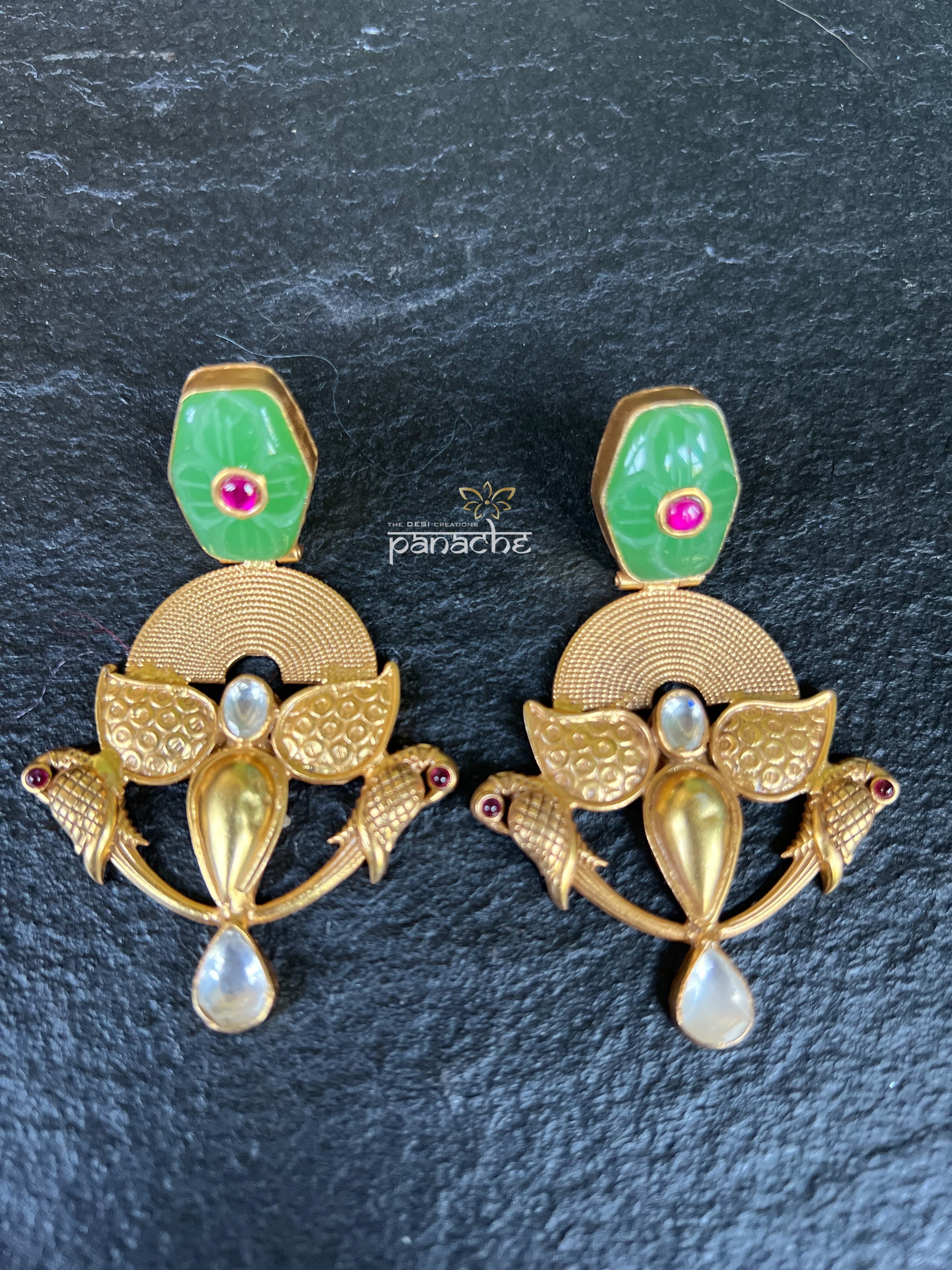 Earring 925 Silver- Statement Green Jade