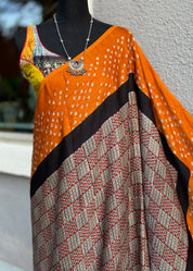 Modal Silk Ajrakh Bandhej - Light Brown