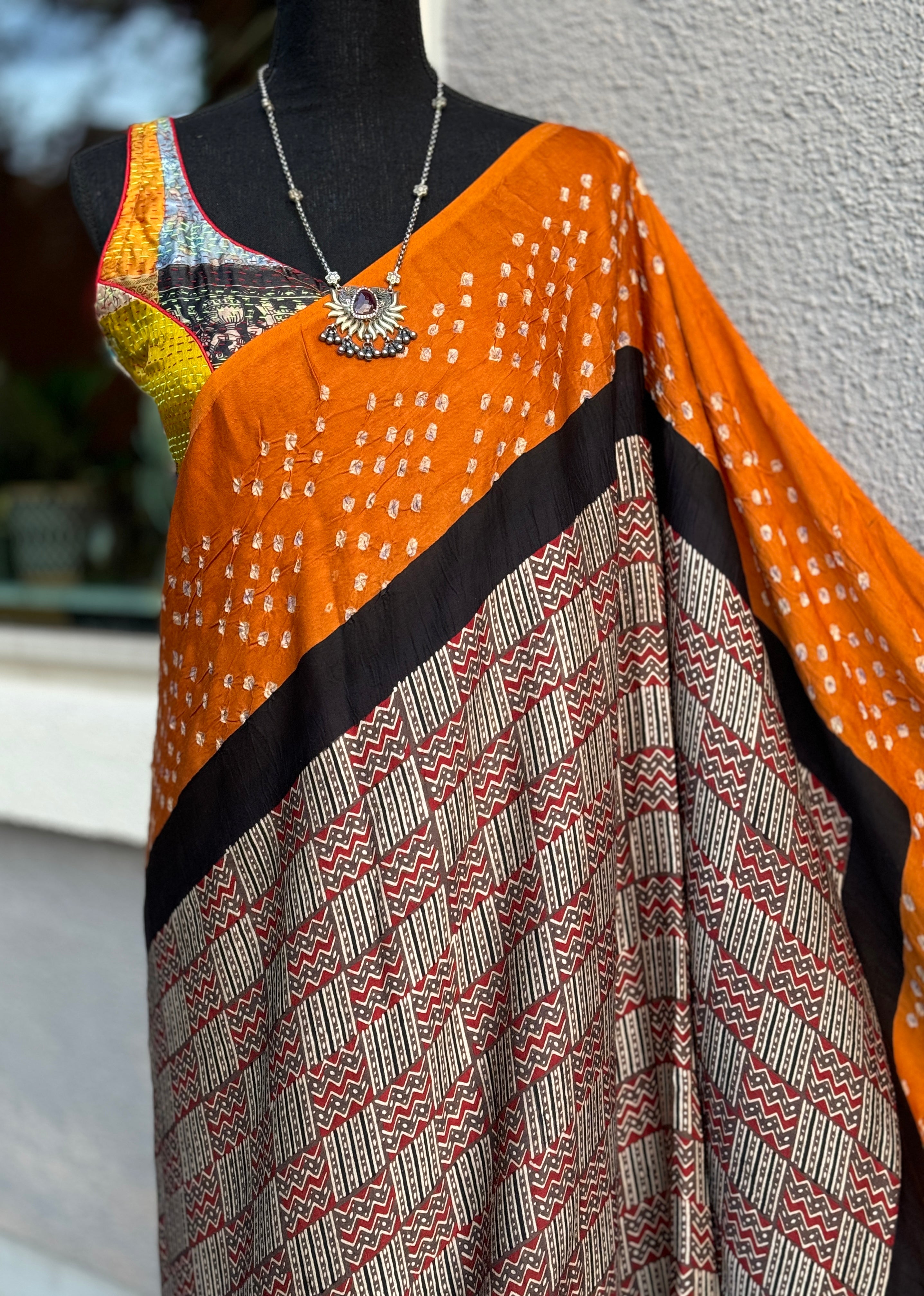 Modal Silk Ajrakh Bandhej - Light Brown