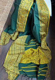 Pure Khadi Cotton Handloom - Dark Green Yellow