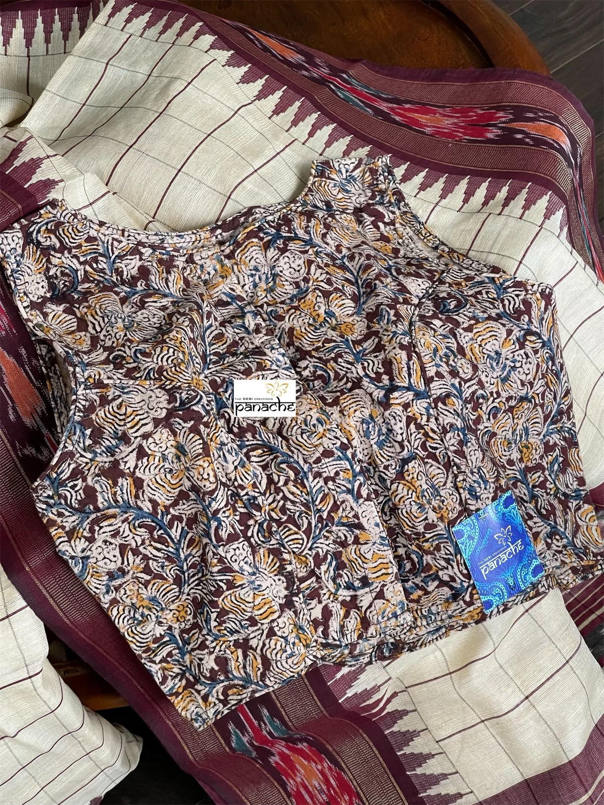 Designer Cotton Blouse - Brown Kalamkari