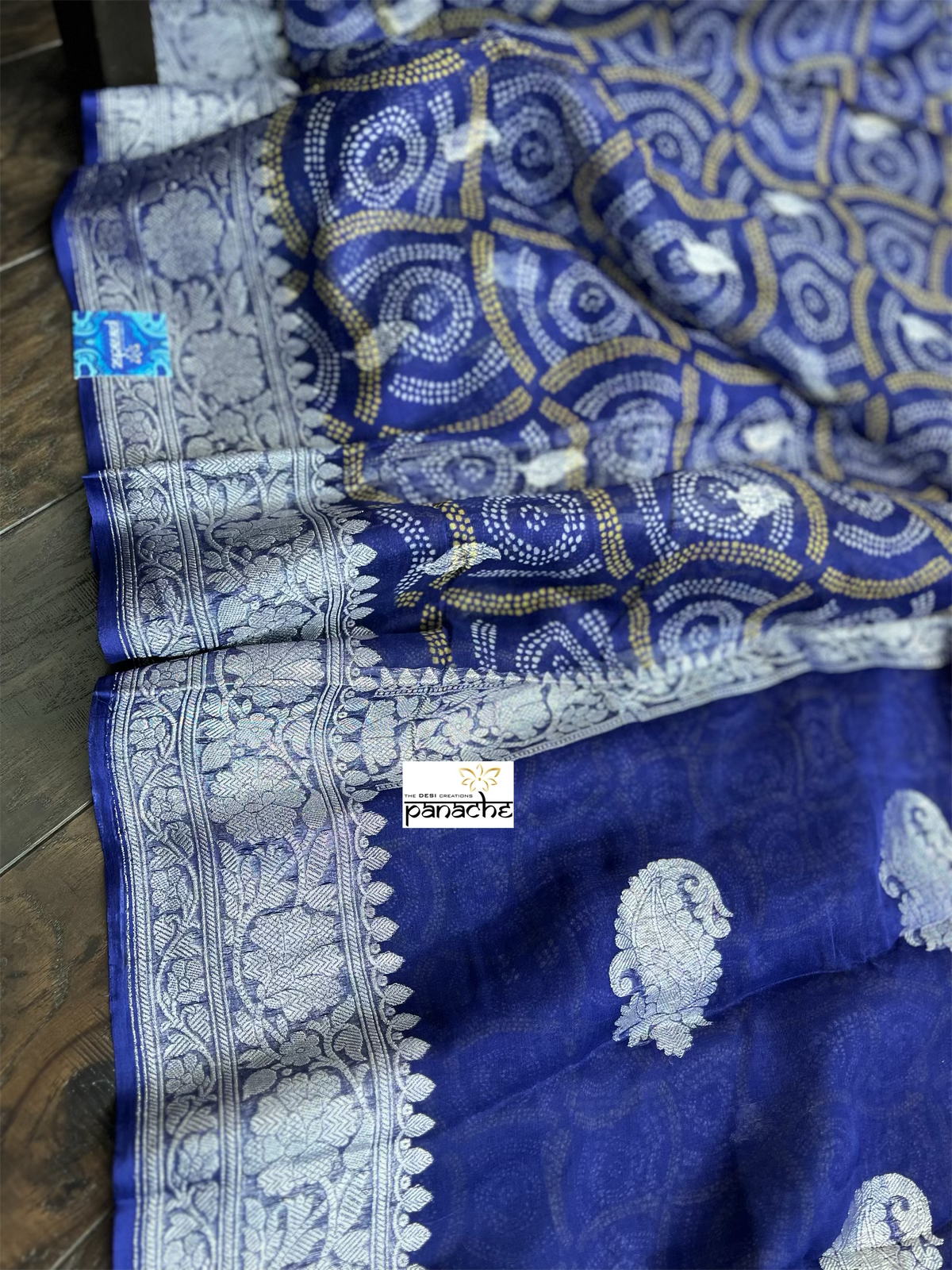 Khaddi Chiffon Banarasi - Purplish Blue Bandhej Printed