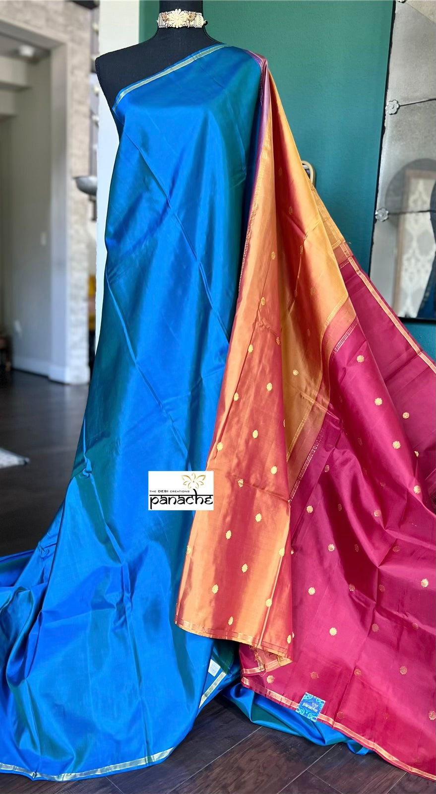 Pure Silk Kanjivaram - Peacock Blue Dual Shaded