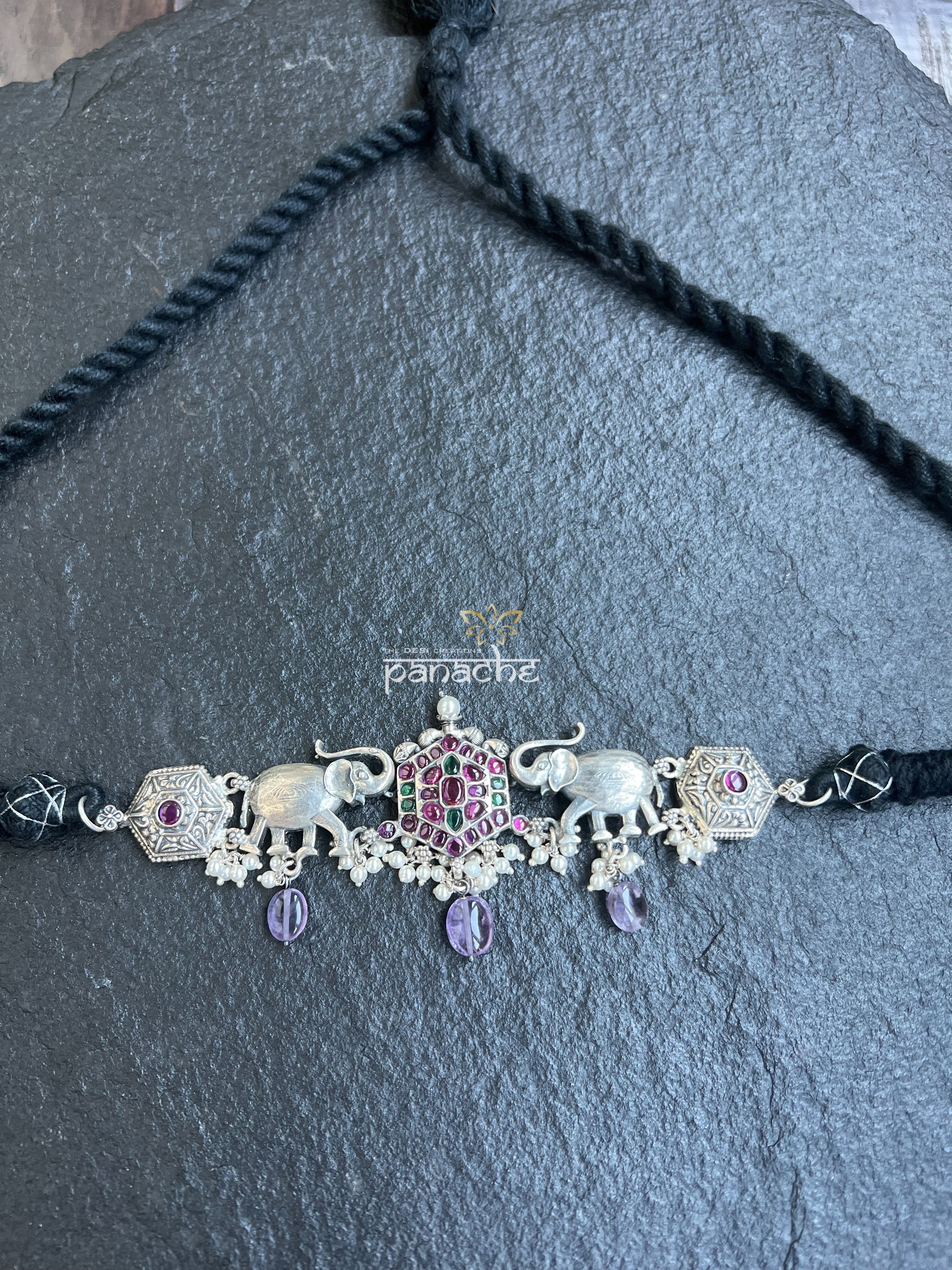 Silver 925 Choker - Temple Elephant Choker