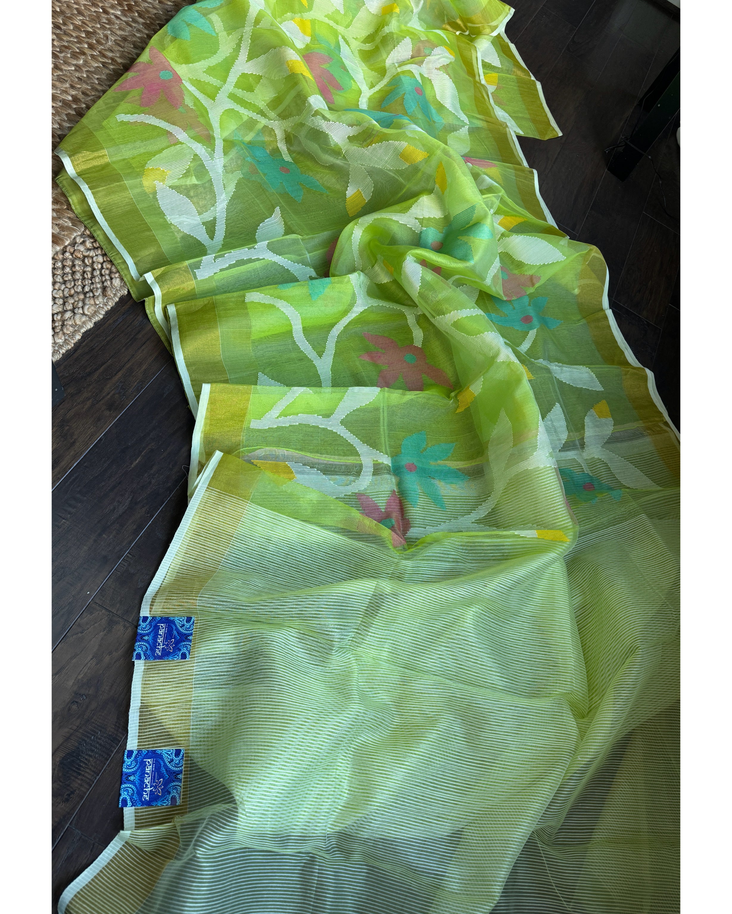 Designer Jamdaani- Light Green floral