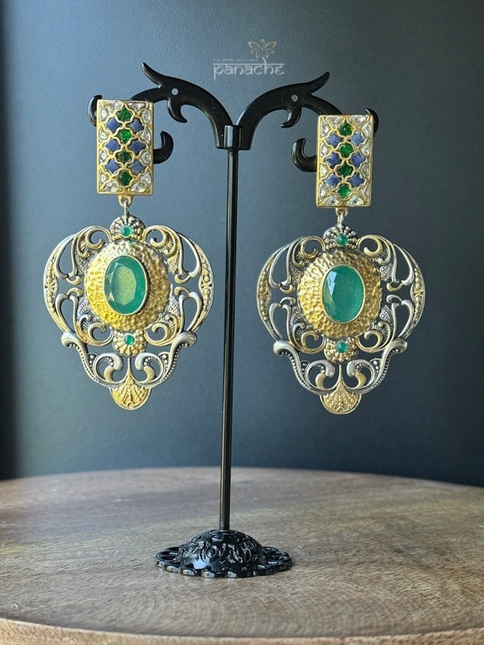 Earring 925 Silver- Green Onyx Statement