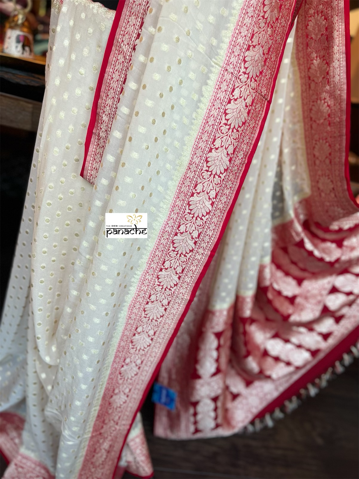 Khaddi Georgette Banarasi - Beige Red