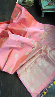 Pure Silk Mashru Banarasi- Baby Pink Dual Shaded