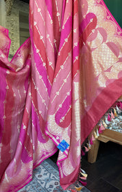 Khaddi Tussar Banarasi -  Pink Peach Rangkat