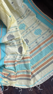 Pure Khadi Cotton Dhonekhali - Light Lemon Yellow Handwoven