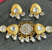 Silver 925 Choker Set - Gold Kundan Stone