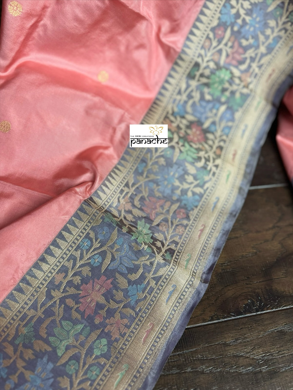 Pure Silk Paithani Banarasi- Pink Grey Tilfi