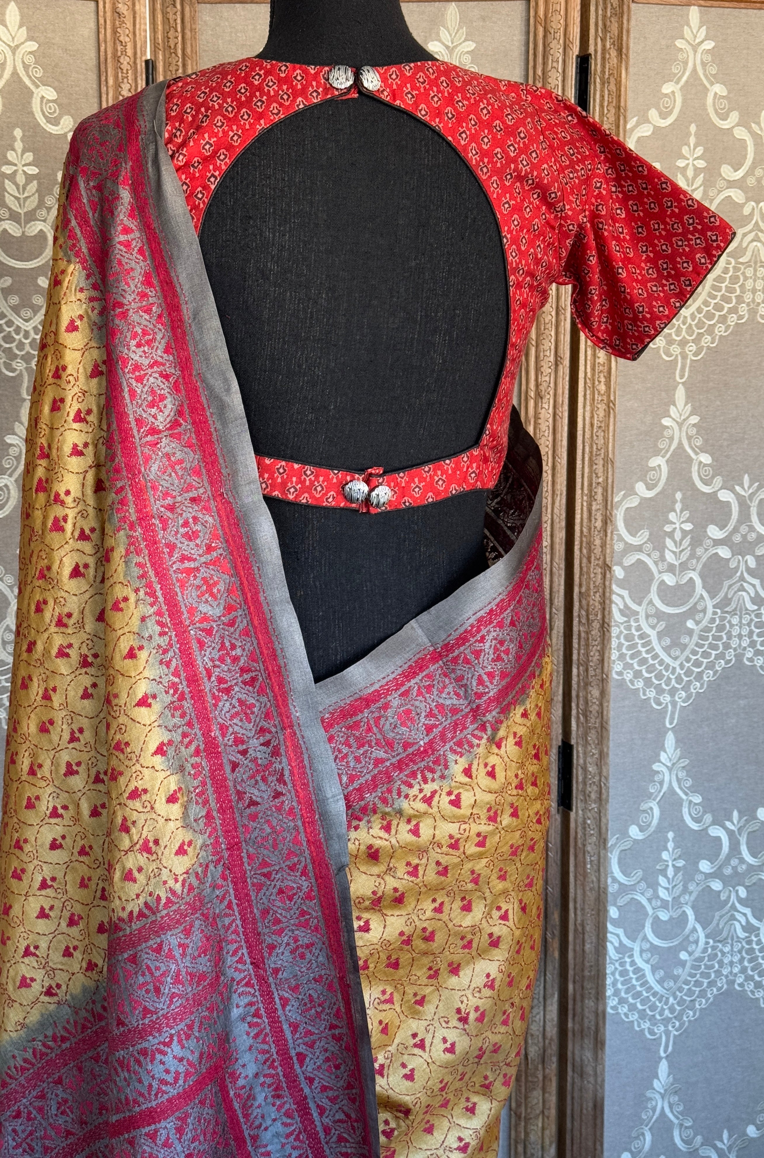 Designer Blouse - Black Red Grey