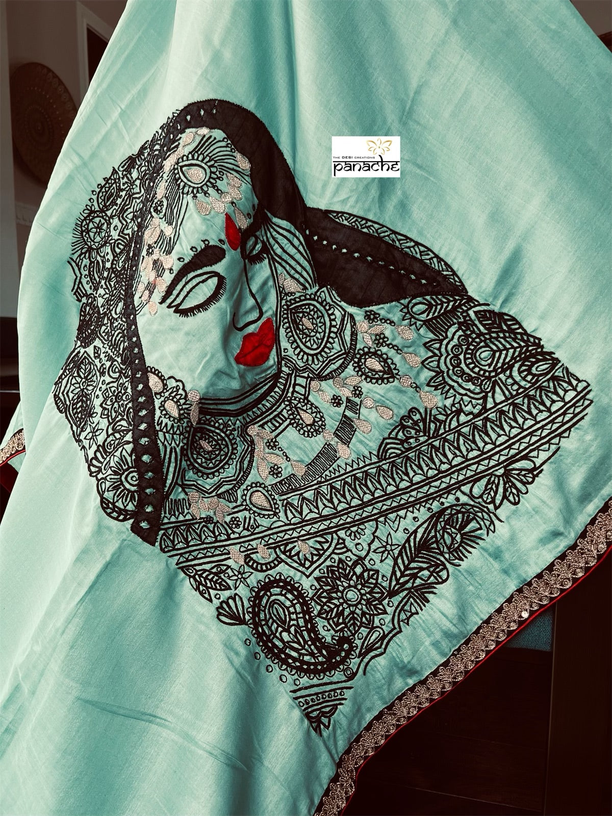 Designer Muga Silk Embroidered - Sea Green Masaba Inspired