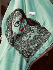 Designer Muga Silk Embroidered - Sea Green Masaba Inspired