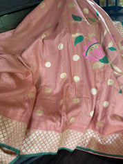 Khaddi Tussar Banarasi -  Gajri Pink Green Paithani