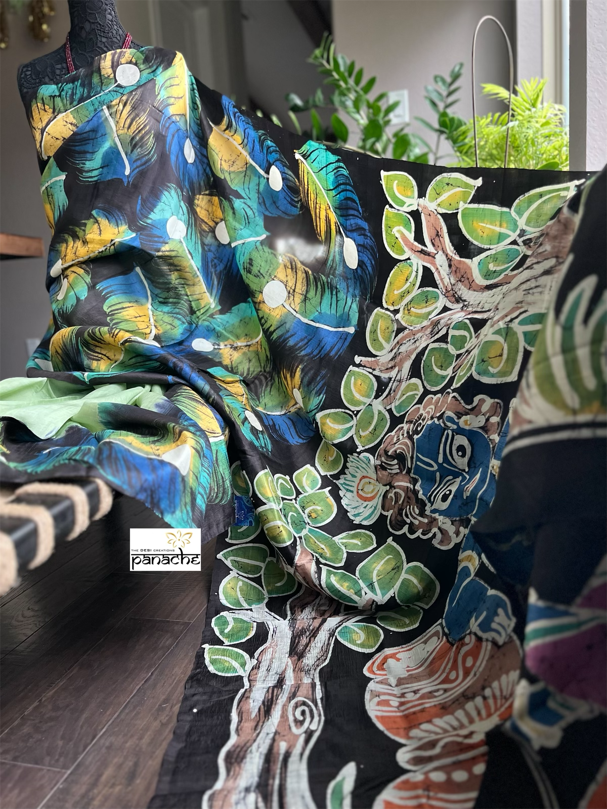 Pure Silk - Hand Batik Black Green