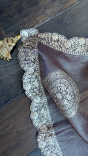 Designer Crushed Tissue Georgette - Brown Hand Pitta Work