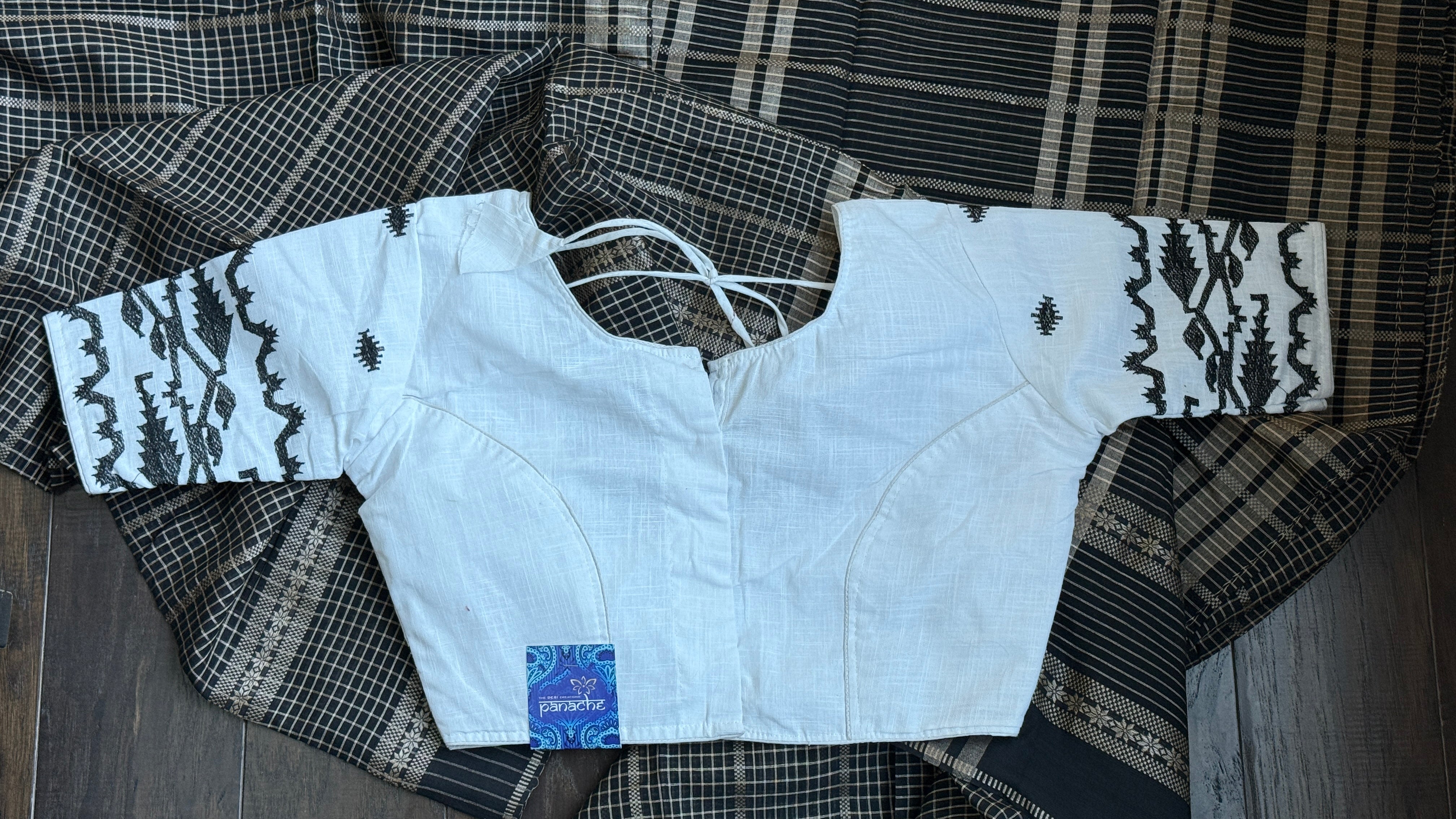 Designer Blouse - White Black Jamdaani