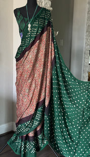 Modal Silk Ajrakh Bandhej - Maroon Green