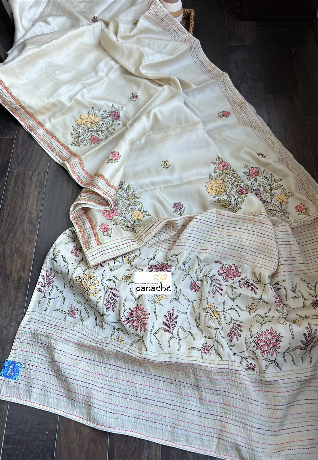 Soft Silk Kantha Stitch - Cream