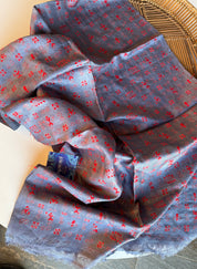 Pure Tussar Silk Stole - Grey Red Kantha Stitch