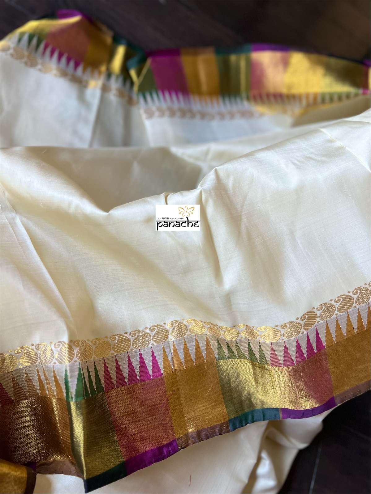 Silk Kanjivaram - Cream Purple Rangkat
