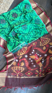 Pure Cotton Silk Ikat - Green Burgundy