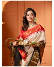Pure Silk Gadwal - Tan Red Black Ganga Yamuna