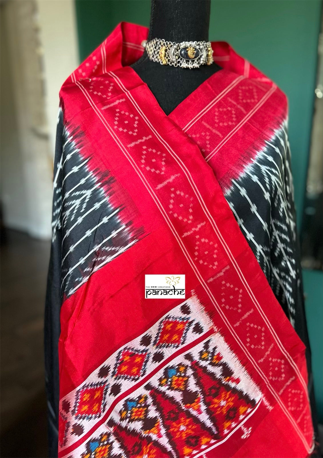 Pure Silk Ikat - Black Red Pochampally