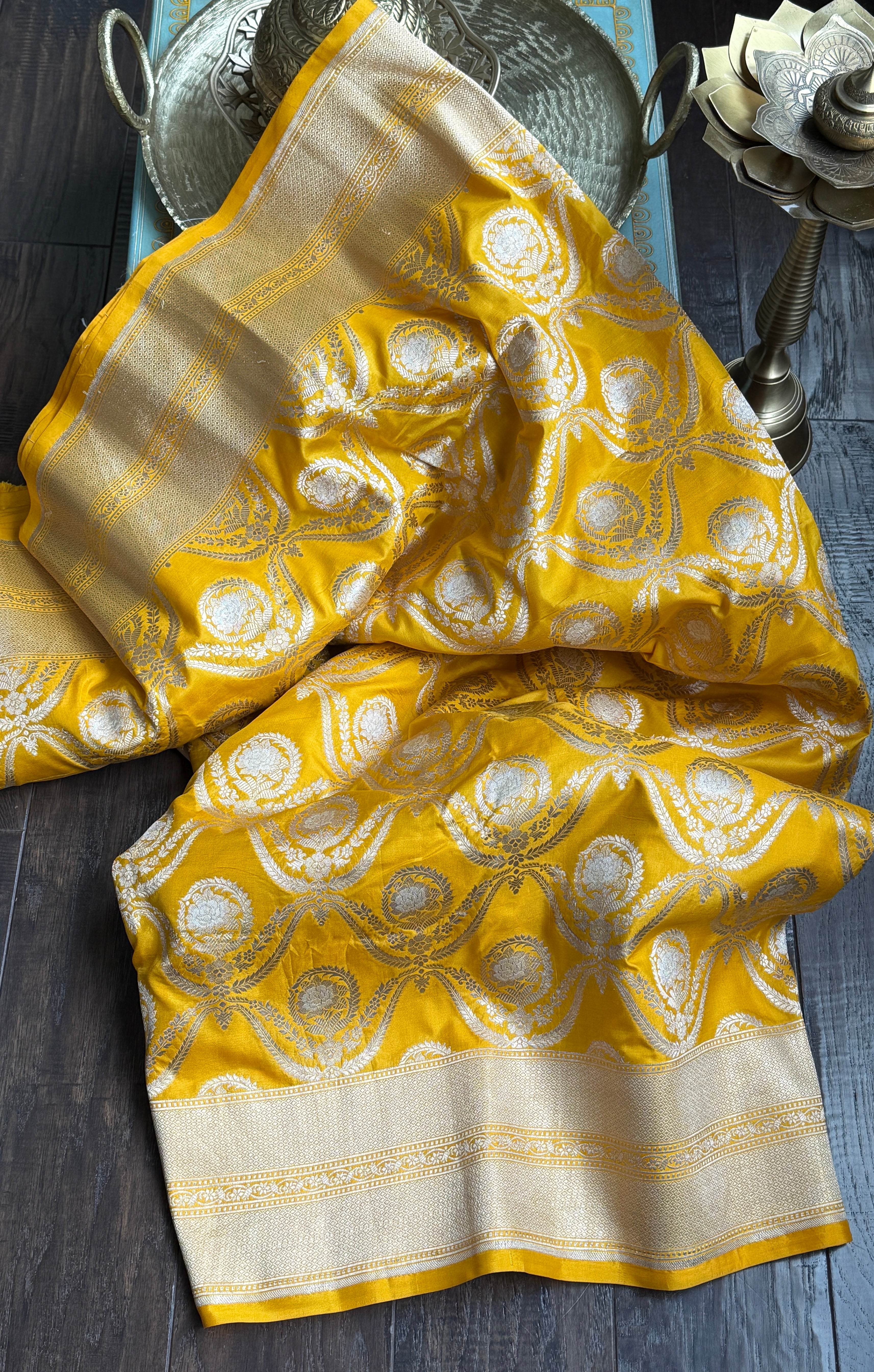 Pure Silk Katan Banarasi- Yellow Zari Woven