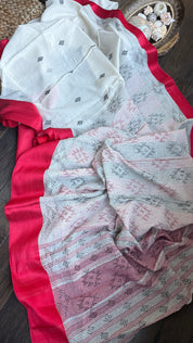 Pure Khadi Cotton Hand Kantha - White Red