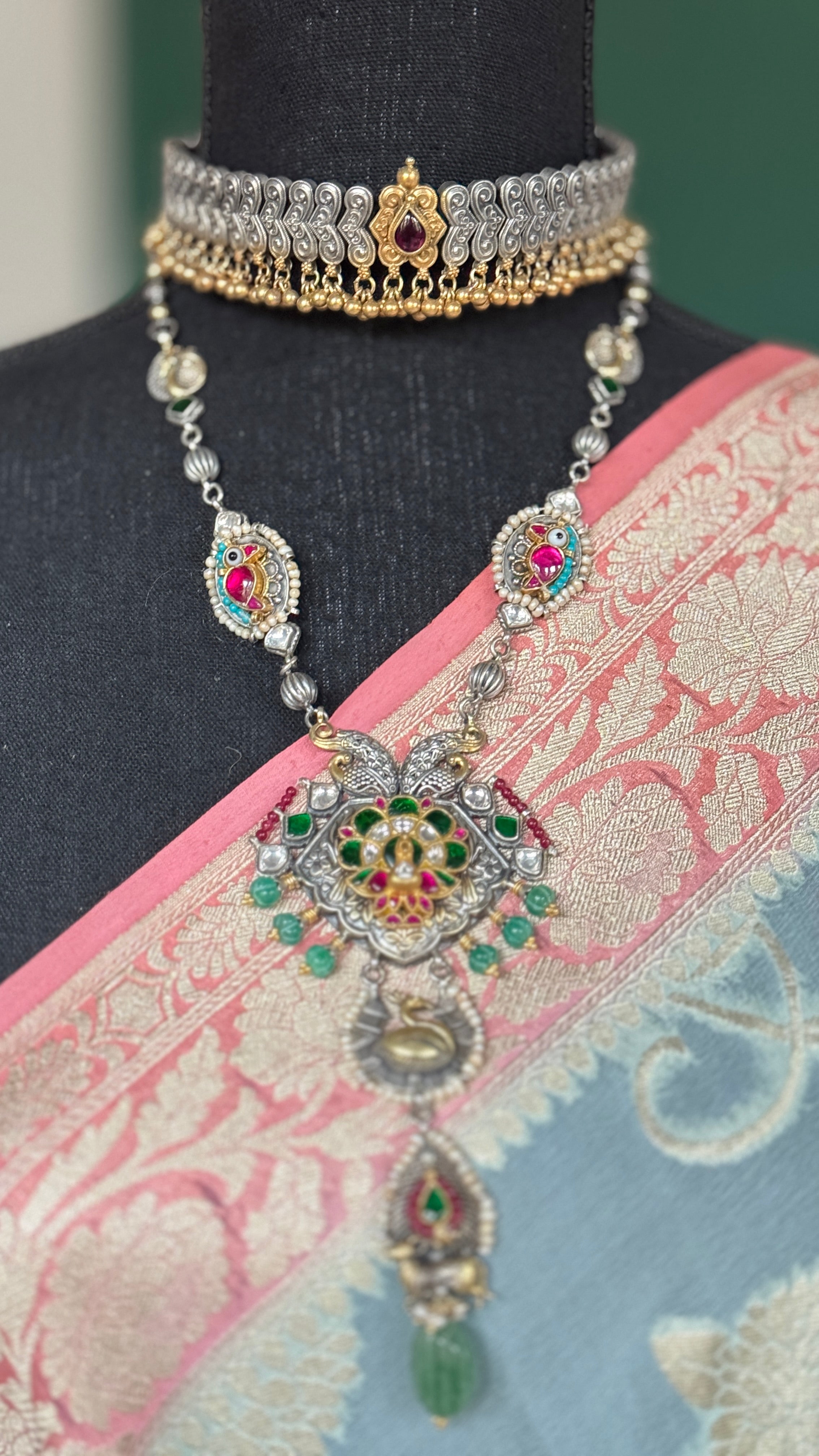 Silver Long Necklace - Temple Fusion