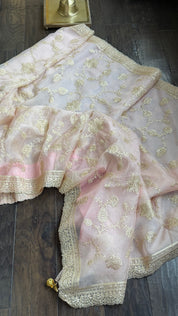 Designer Organza Sequin - Pale Peach Pink