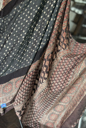 Modal Silk Bandhej Ajrakh - Grey Brown