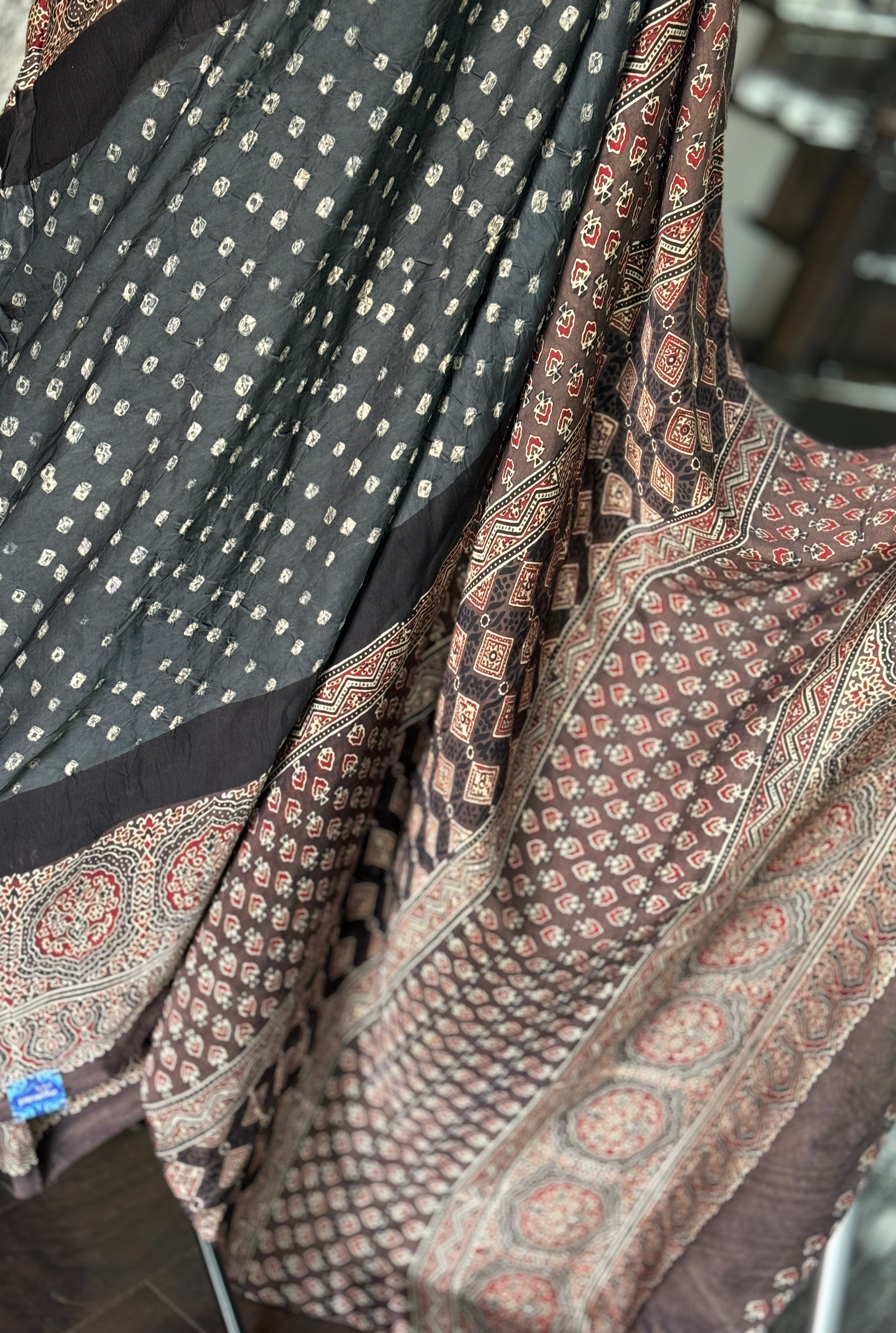 Modal Silk Bandhej Ajrakh - Grey Brown