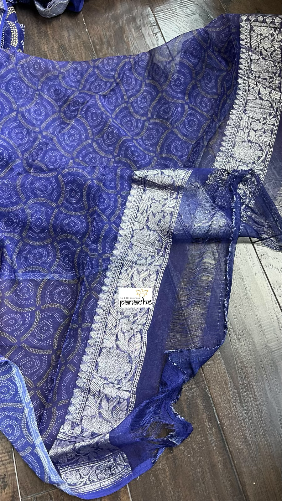 Khaddi Chiffon Banarasi - Purplish Blue Bandhej Printed