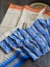 Designer Cotton Blouse - Light Dark Blue Ikat