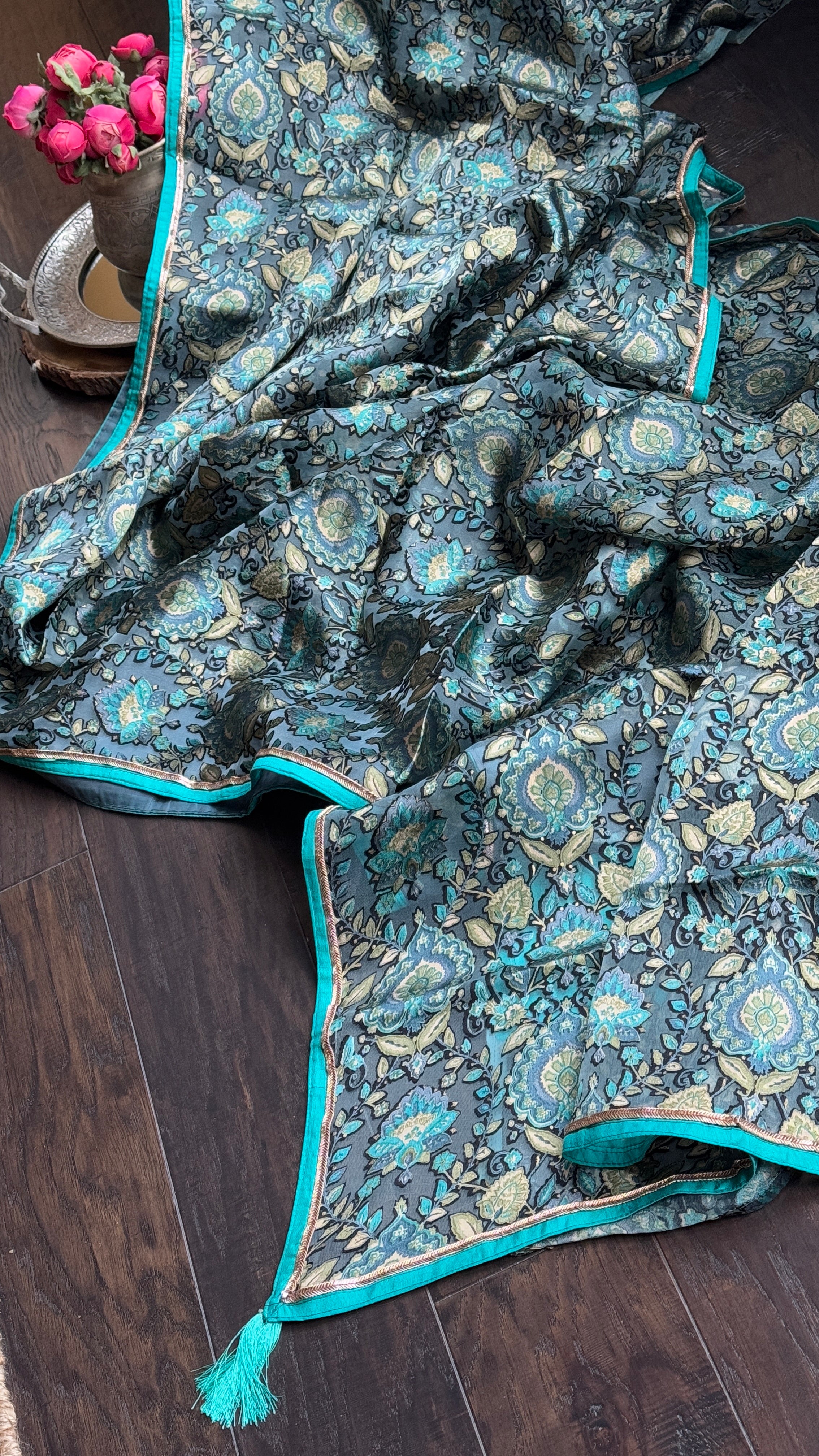 Designer Organza Satin - Grey Firozi