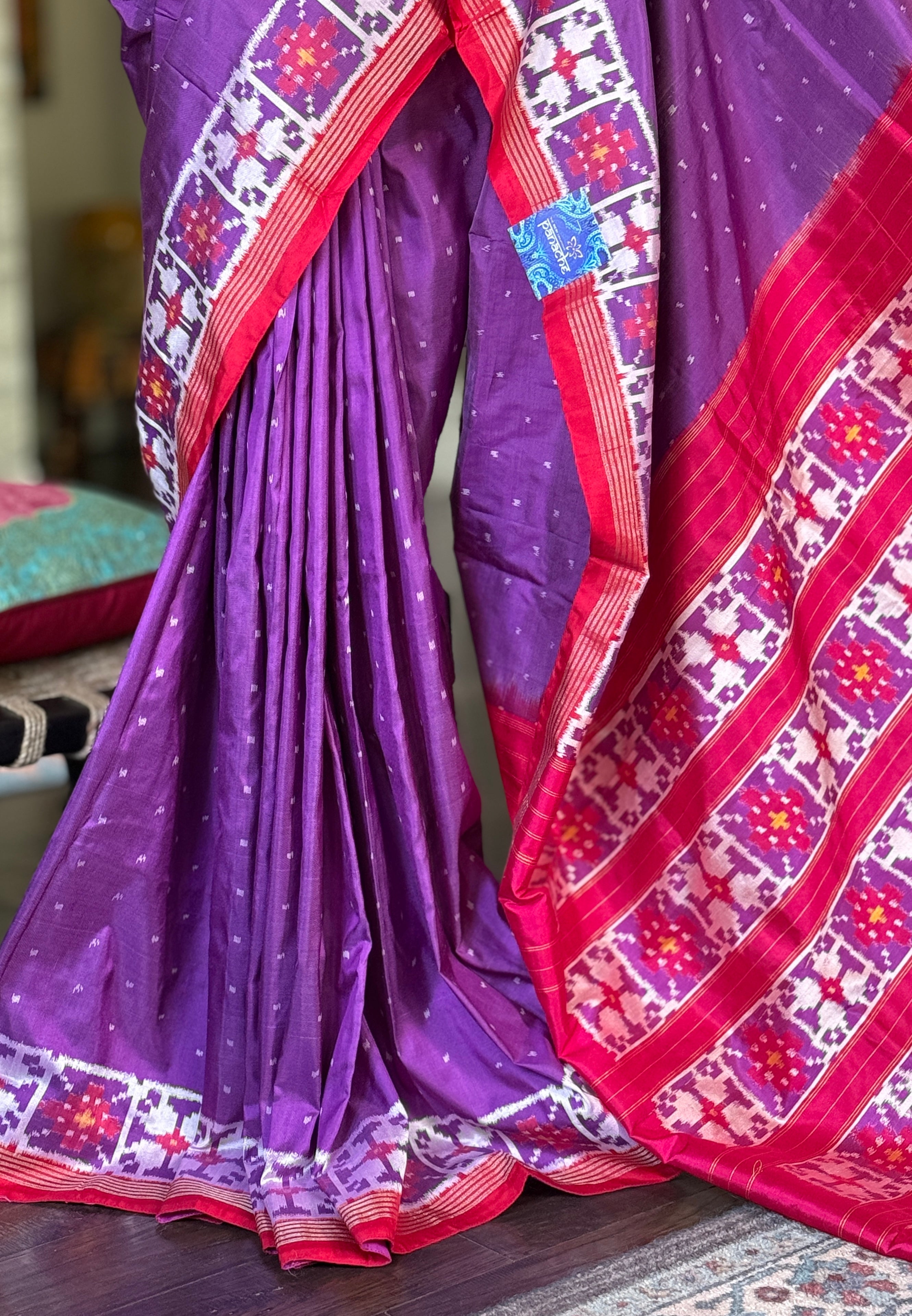Pure Silk Ikat - Purple Red Pink Pochampally